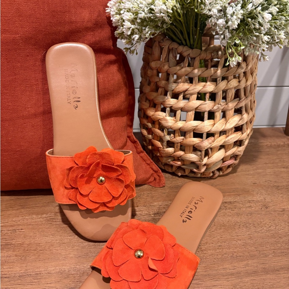 Mariela  women’s Orange Floral slide Sandals